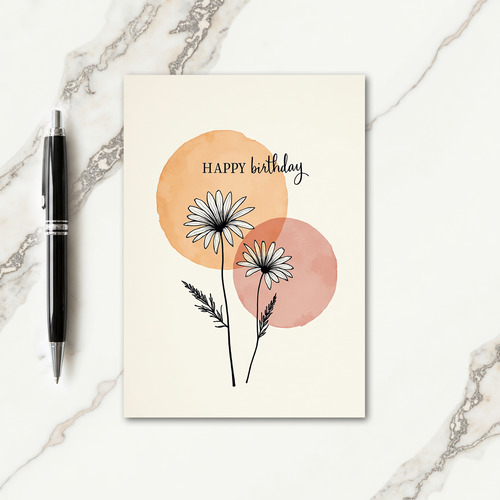 Orange Pink Floral Birthday Card