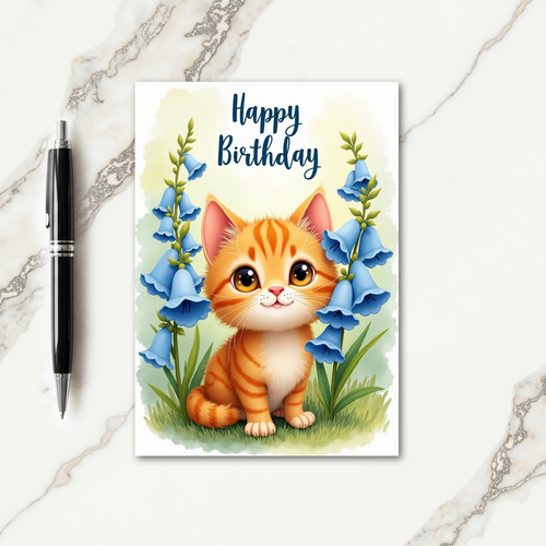 Orange Striped Cat Birthday Card