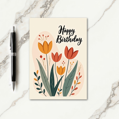 Orange Tulip Birthday Card