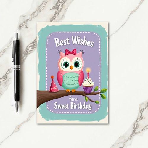 Owl Birthday Party Hat Card