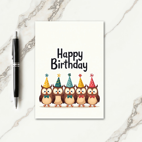 Owl Party Hats Birthday Card
