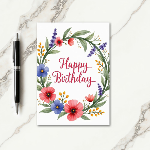 Painted Flower Circle Birthday Card