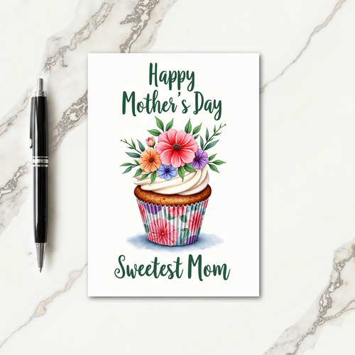 Painted Mothers Day Cupcake Card