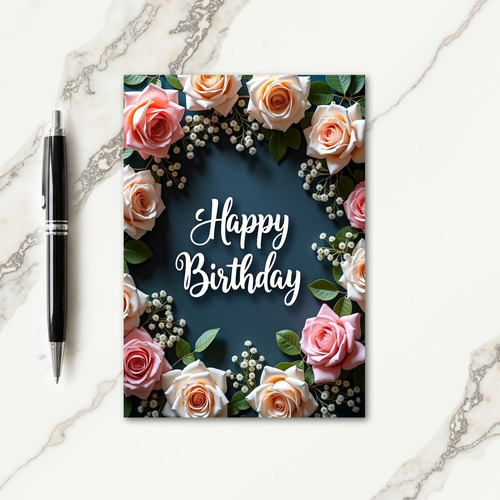 Painted Rose Birthday Card