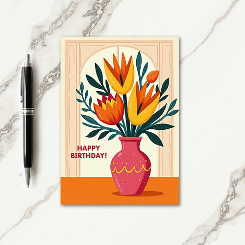 Painterly Blooms Birthday Card