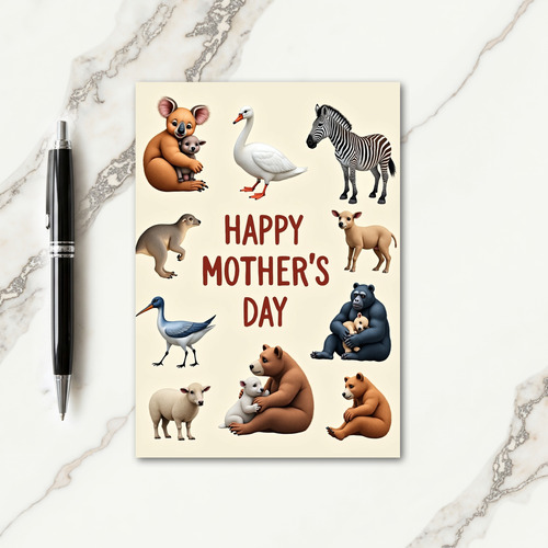 Pale Cream Animals Mothers Day Card
