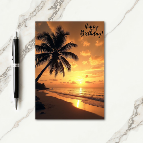 Palm Tree Sunset Birthday Card