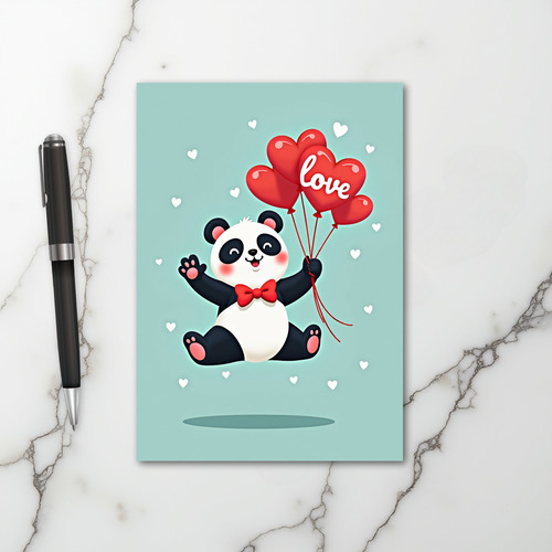 Panda Valentines Love Balloons Card