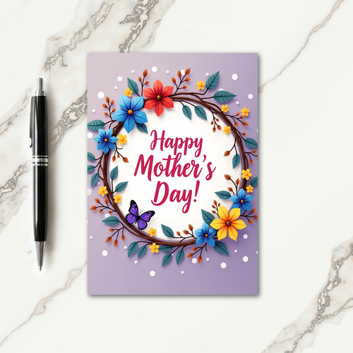 Paper Cut Flower Wreath Card