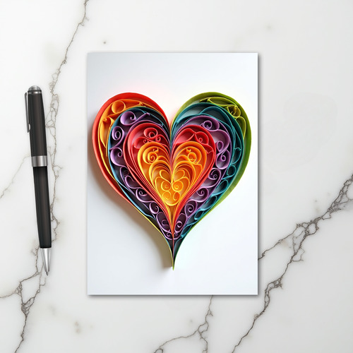 Paper Quilling Rainbow Heart Card
