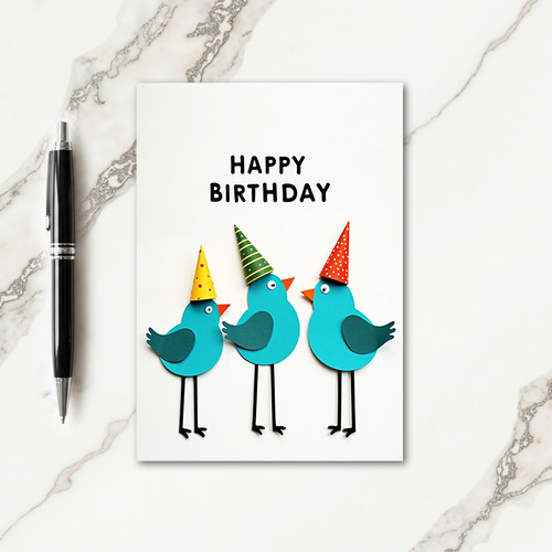 Party Birthday Paper Bird Card