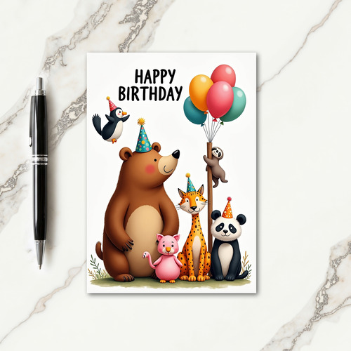 Party Hat Animals Birthday Card