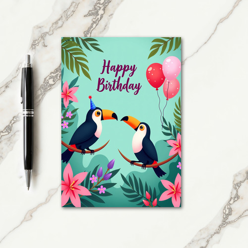 Party Hat Birds Birthday Card