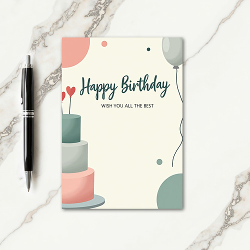 Pastel Balloons Birthday Wish Card