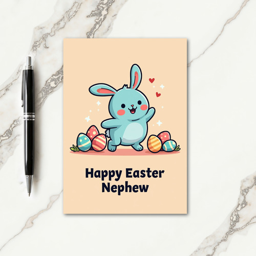 Pastel Blue Bunny Faux Gold Foil Card