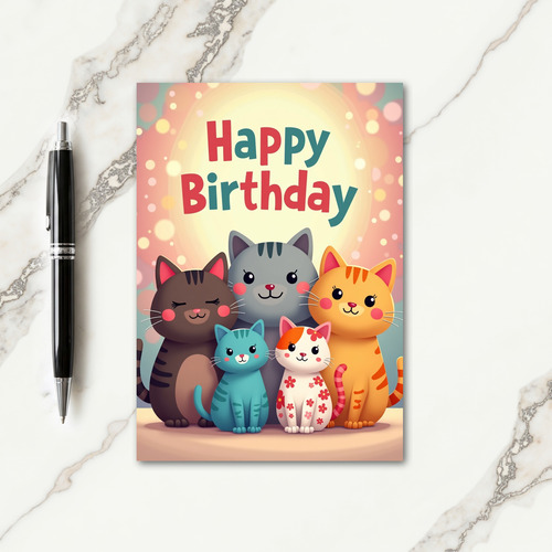 Pastel Cat Birthday Card