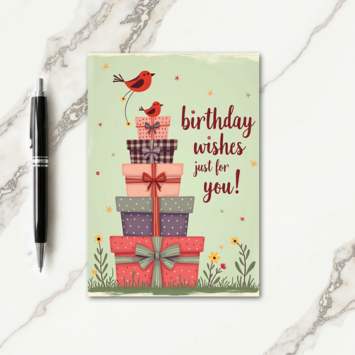 Pastel Gift Tower Birthday Card