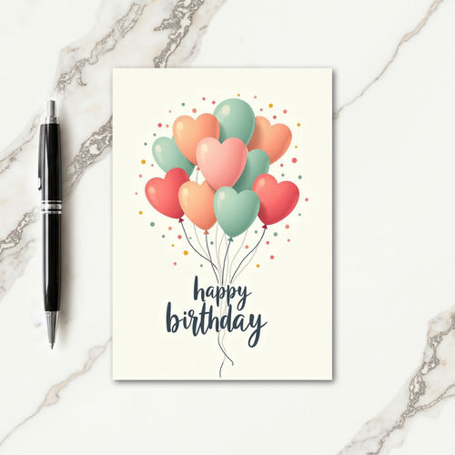 Pastel Heart Balloons Birthday Card