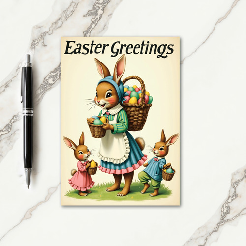 Pastel Striped Rabbit Family Card