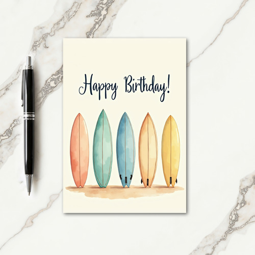 Pastel Surfboard Birthday Card