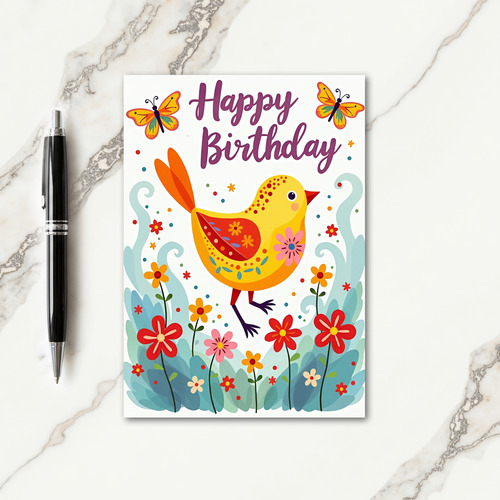 Patterned Bird Birthday Card