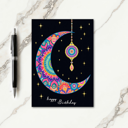 Patterned Moon Birthday Card