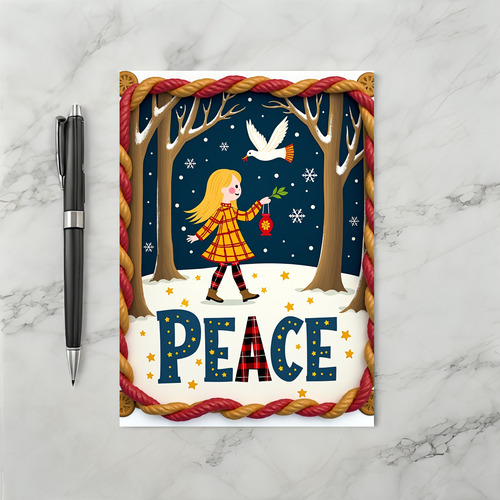 Peace Winter Girl Dove Card