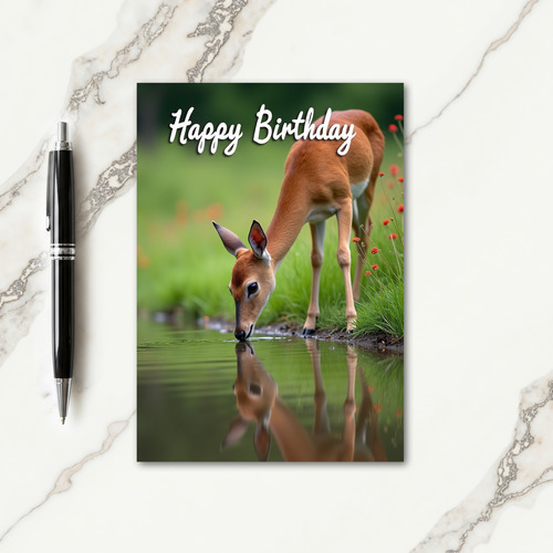Peaceful Birthday Fawn Reflection Card