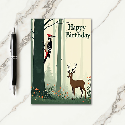 Peaceful Deer Forest Birthday Card