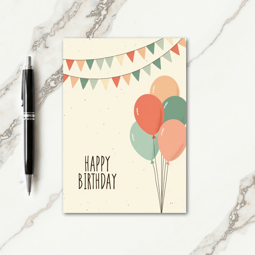 Peach Balloons Birthday Card