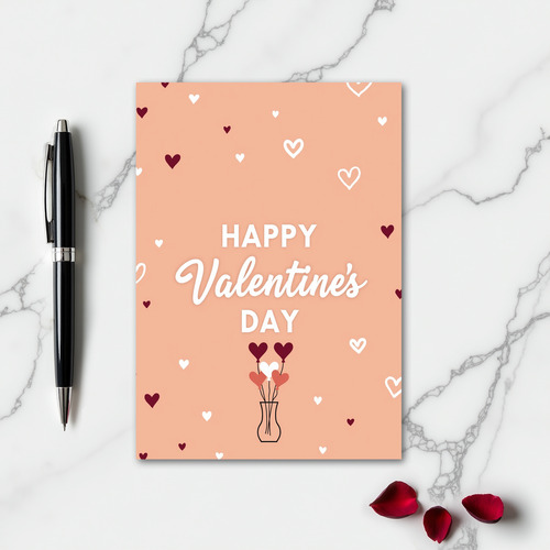 Peach Heart Pattern Valentines Card
