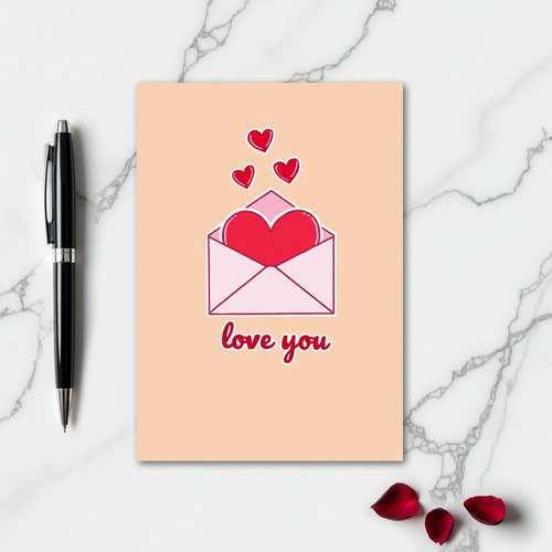 Peach Hearts Love You Card
