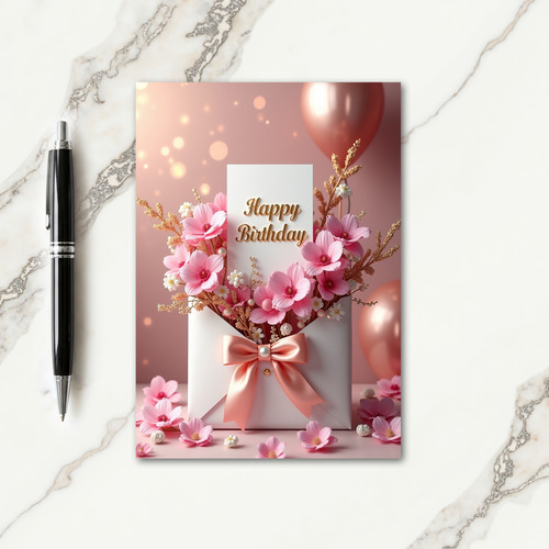 Peach Pink Bow Birthday Card