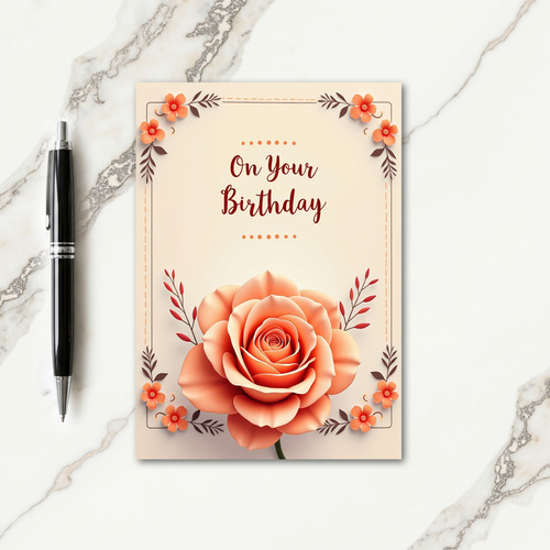 Peach Rose Birthday Card