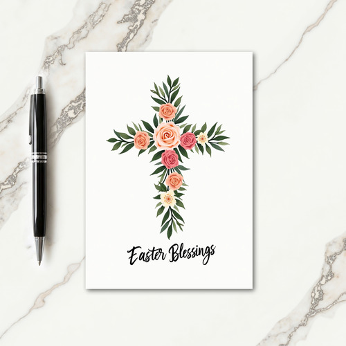 Peach Roses Faux Gold Easter Card