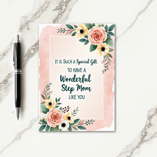 Peach Roses Step Mom Message Card