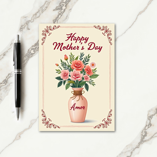 Peach Vase Floral Mothers Day Card