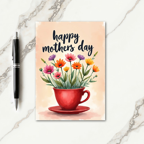 Peach Watercolor Flower Cup Card