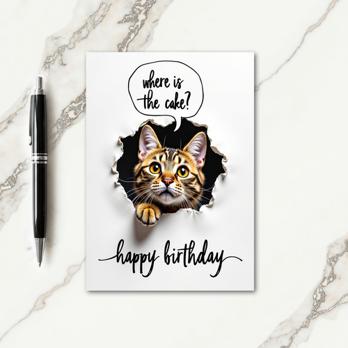 Peeking Feline Birthday Card