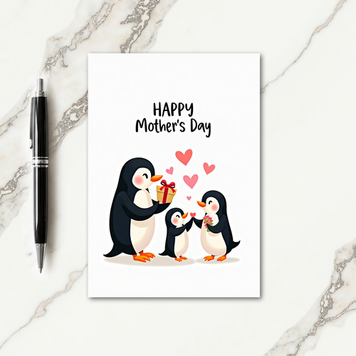 Penguin Floral Mothers Day Card