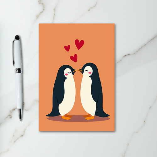 Penguin Kissing Couple Love Card