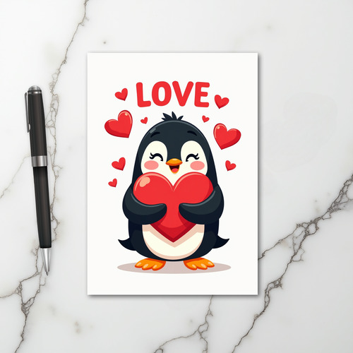 Penguin Love Heart Card