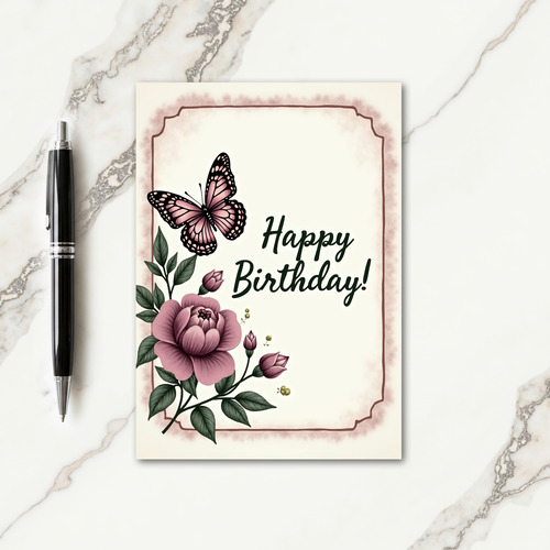 Peony Butterfly Birthday Card