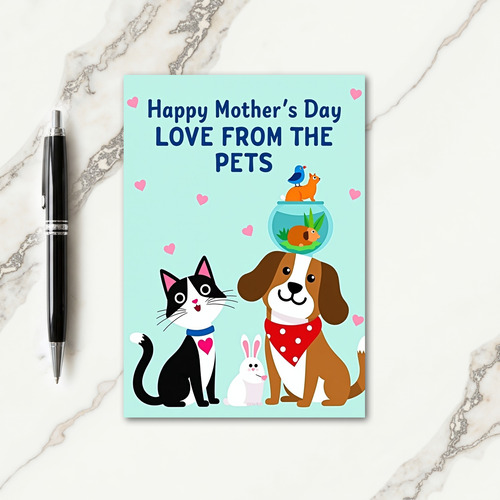 Pets Mother Day Love Illustration Card
