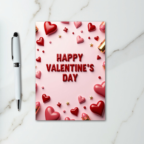 Pink 3D Glossy Valentines Day Love Card