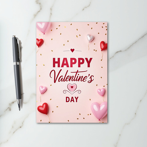 Pink 3D Love Balloons Valentines Card