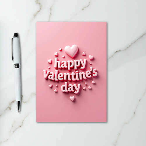 Pink 3D Puffy Hearts Valentines Card