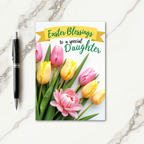 Pink And Yellow Tulips Spring Card