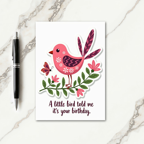 Pink Bird Blossom Birthday Card