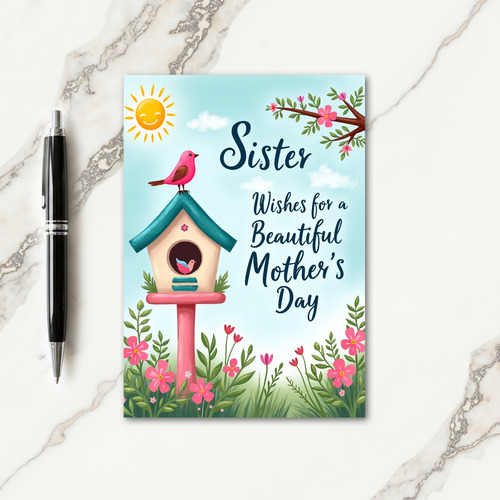 Pink Bird Family Mothers Day Card